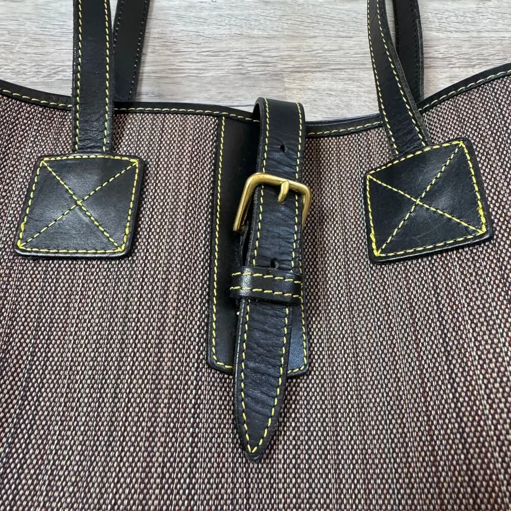 Vintage 90s Dooney & Bourke Brown Canvas Leather Trim Tote USA Classic